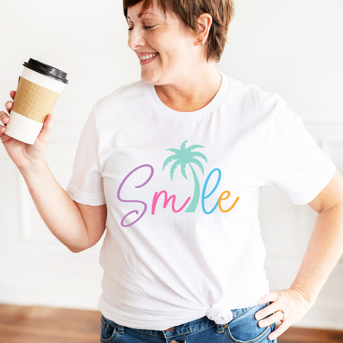 White Palm Tree Smile Tee