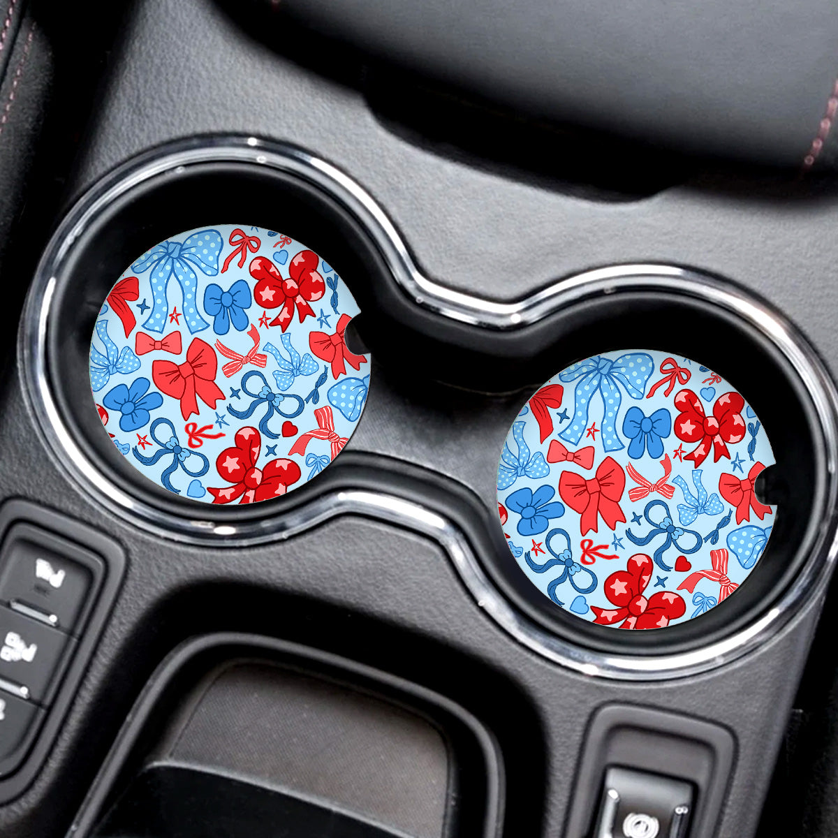 Patriotic Bow Car Coaster 2pc Set