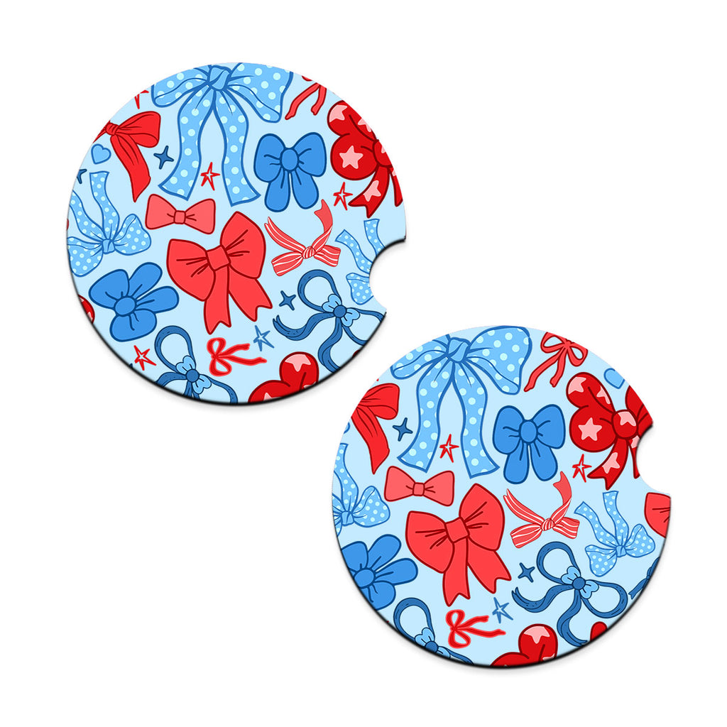 Patriotic Bow Car Coaster 2pc Set