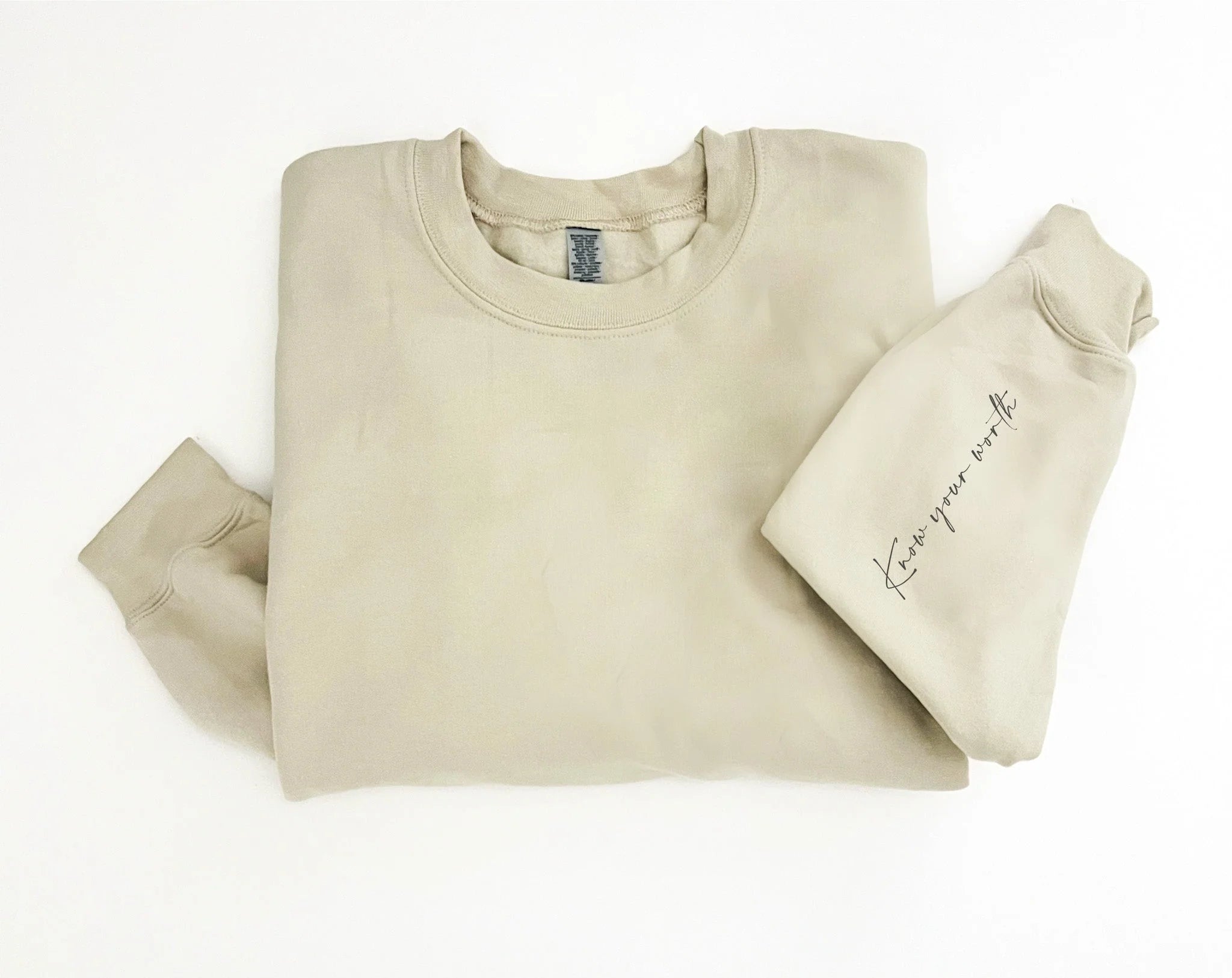 Know Your Worth Sleeve Print Basic Sweatshirt