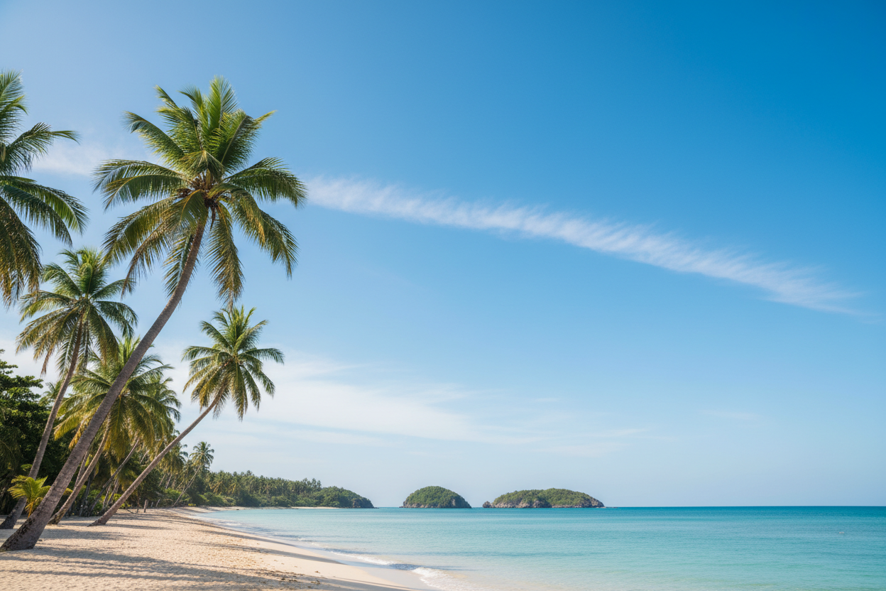 palm trees and blue skies