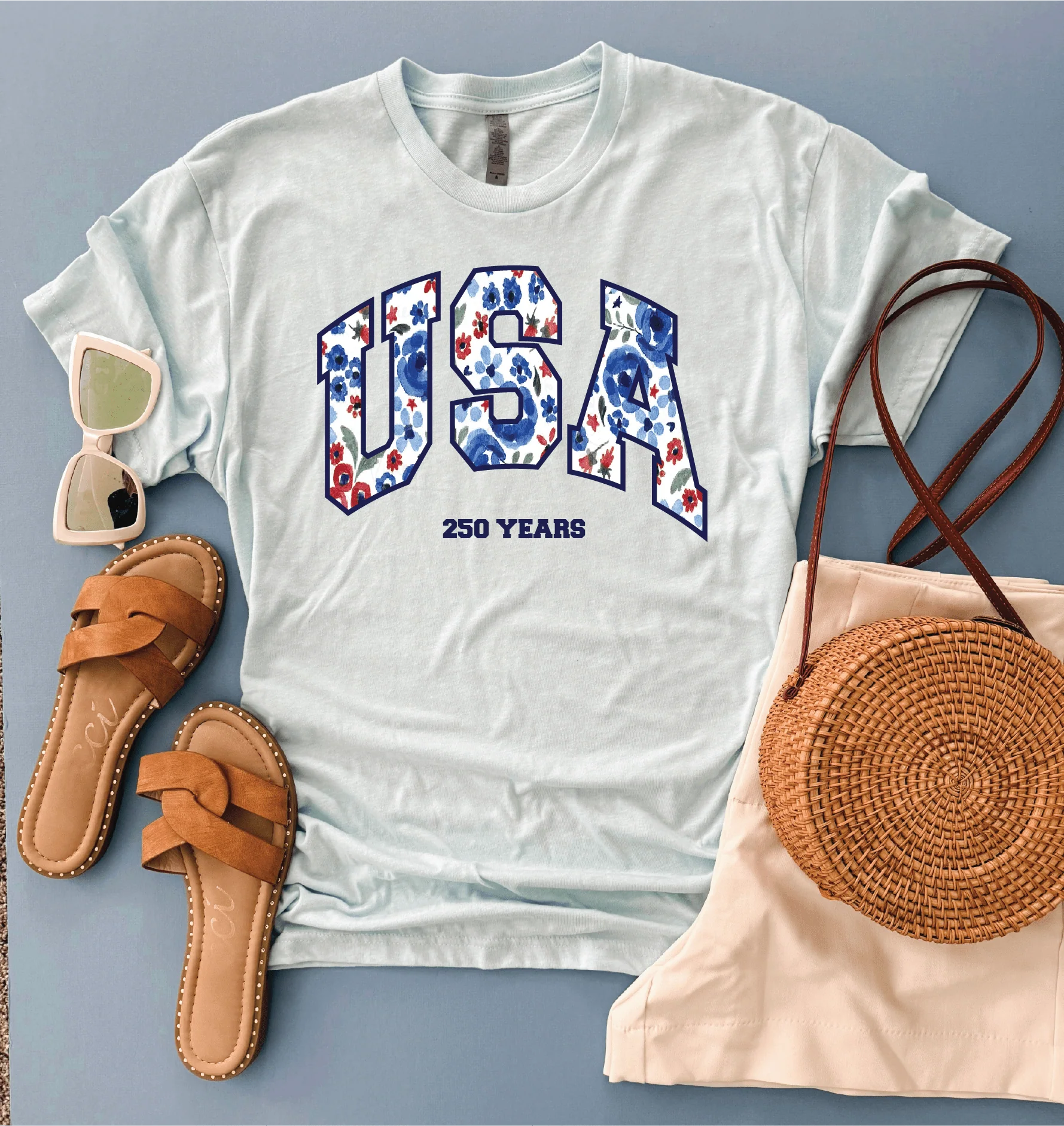 USA Watercolor Floral Tee